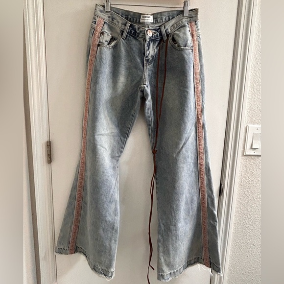 “ONE X ONE TEASPOON”WIDE LEGS JEANS/SIZE 25/MID-HIGH WAIST/SIDE STRIPE/COWGIRL - Picture 2 of 12